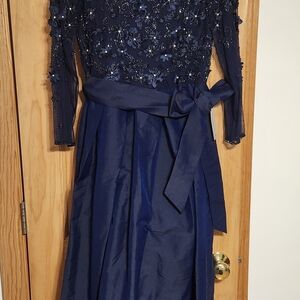 Nordstrom Navy Dress with Beaded Floral Design